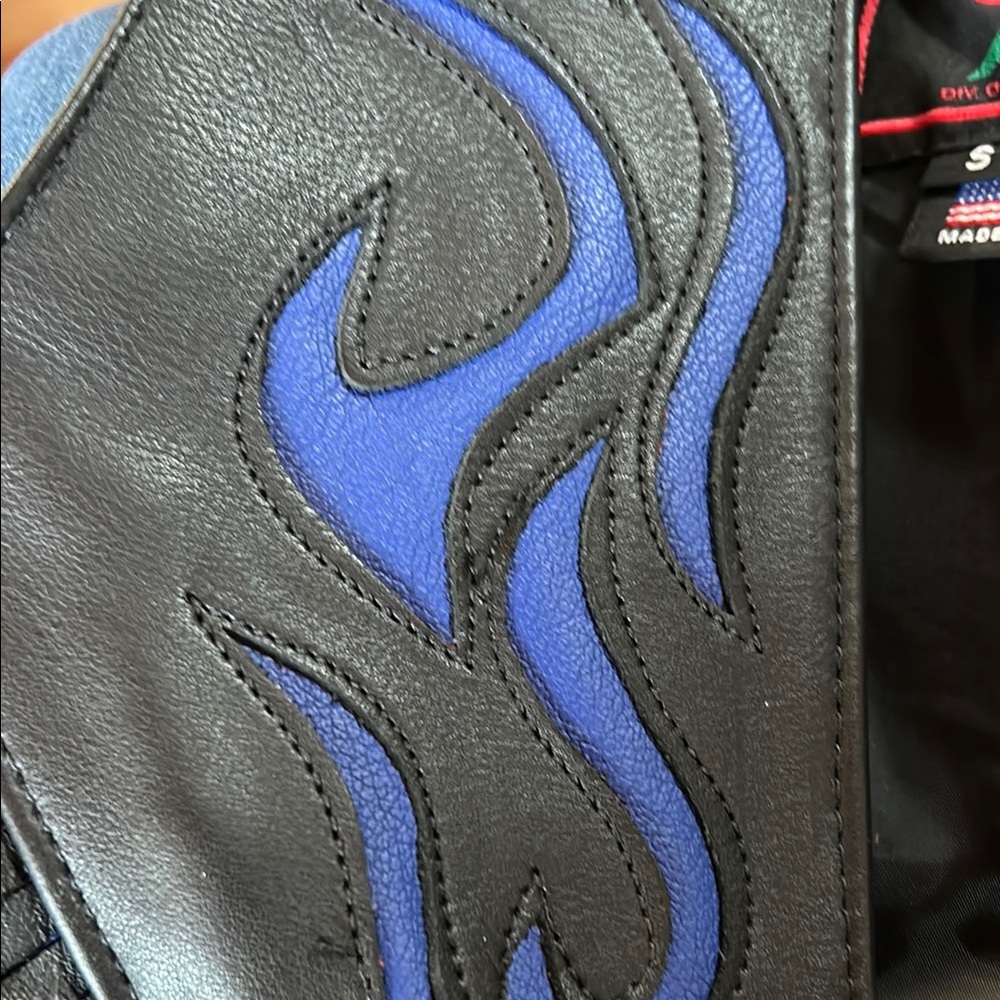 Black Leather Vest with Blue Fringe - Picture 5 of 7